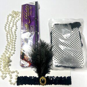 1920s Gatsby Flapper Accessories 20s Party Costume Feather Flapper Headpiece Set